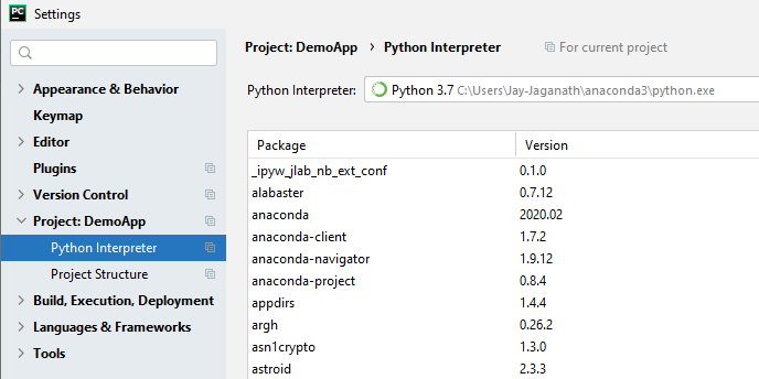python 3.7 interpreter pycharm windows